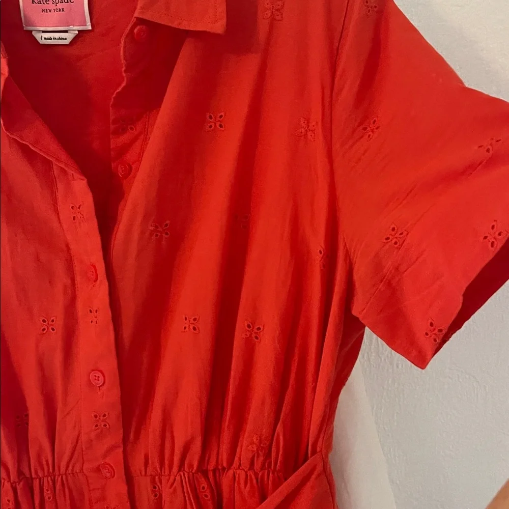 Kate Spade Orange Midi Tie Waist Eyelet 100% Cotton Dress! Size Large